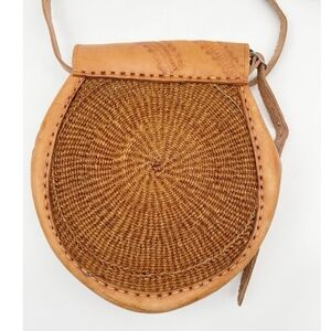 Tan Woven Leather Crossbody Bag